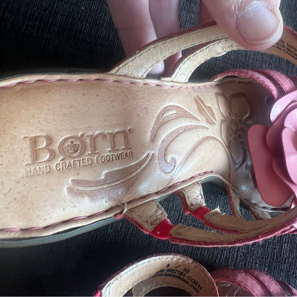Born Sandals Flower Cone Heel Strappy Platform Slip On Leather Pink Size 8/39 - Picture 8 of 10